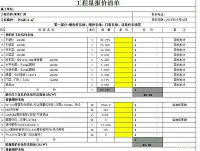 鋼結構廠房土建預算清單（鋼結構廠房土建預算清單鋼結構廠房土建預算清單）