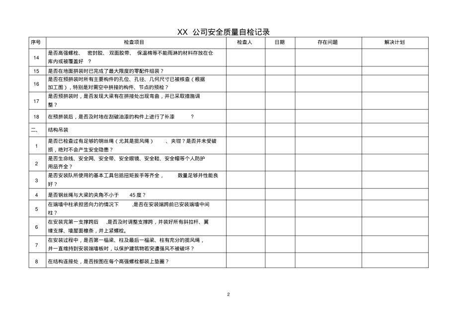 鋼結(jié)構(gòu)制作質(zhì)量檢查記錄